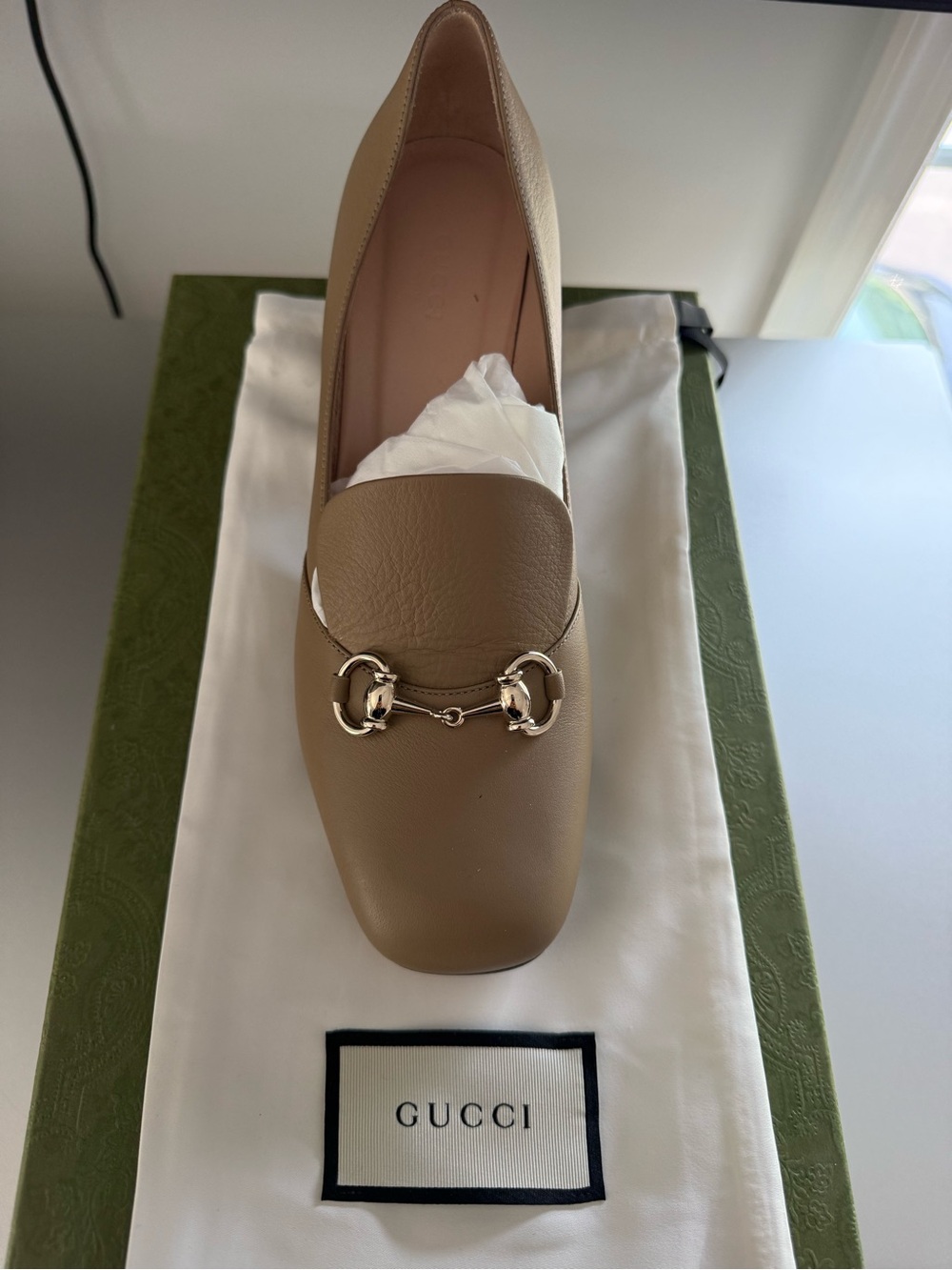 Gucci Taupe Leather Horsebit Loafer
